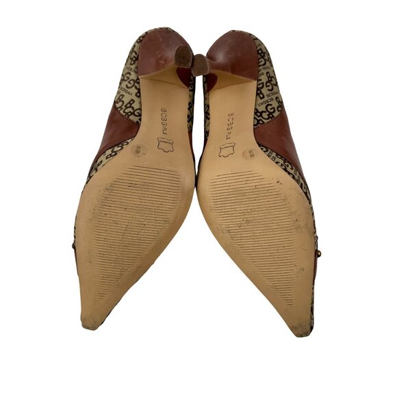 BCBG Girls Logo Brown Tan Heels Fabric Pumps Pointed Toe Shoes Size 8 B - Picture 5 of 5
